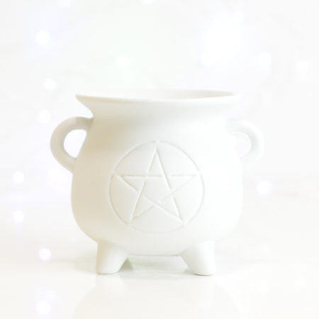 Cauldron Pentagram White Tealight Burner